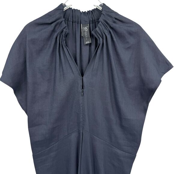 Zero + Maria Cornejo Aissa Joi Doppio Navy Blue Linen Blend Font Zip Midi Dress - Picture 6 of 13